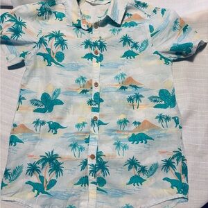 H&M Kids Dinosaur Print Button Down Shirt - Blue and Green